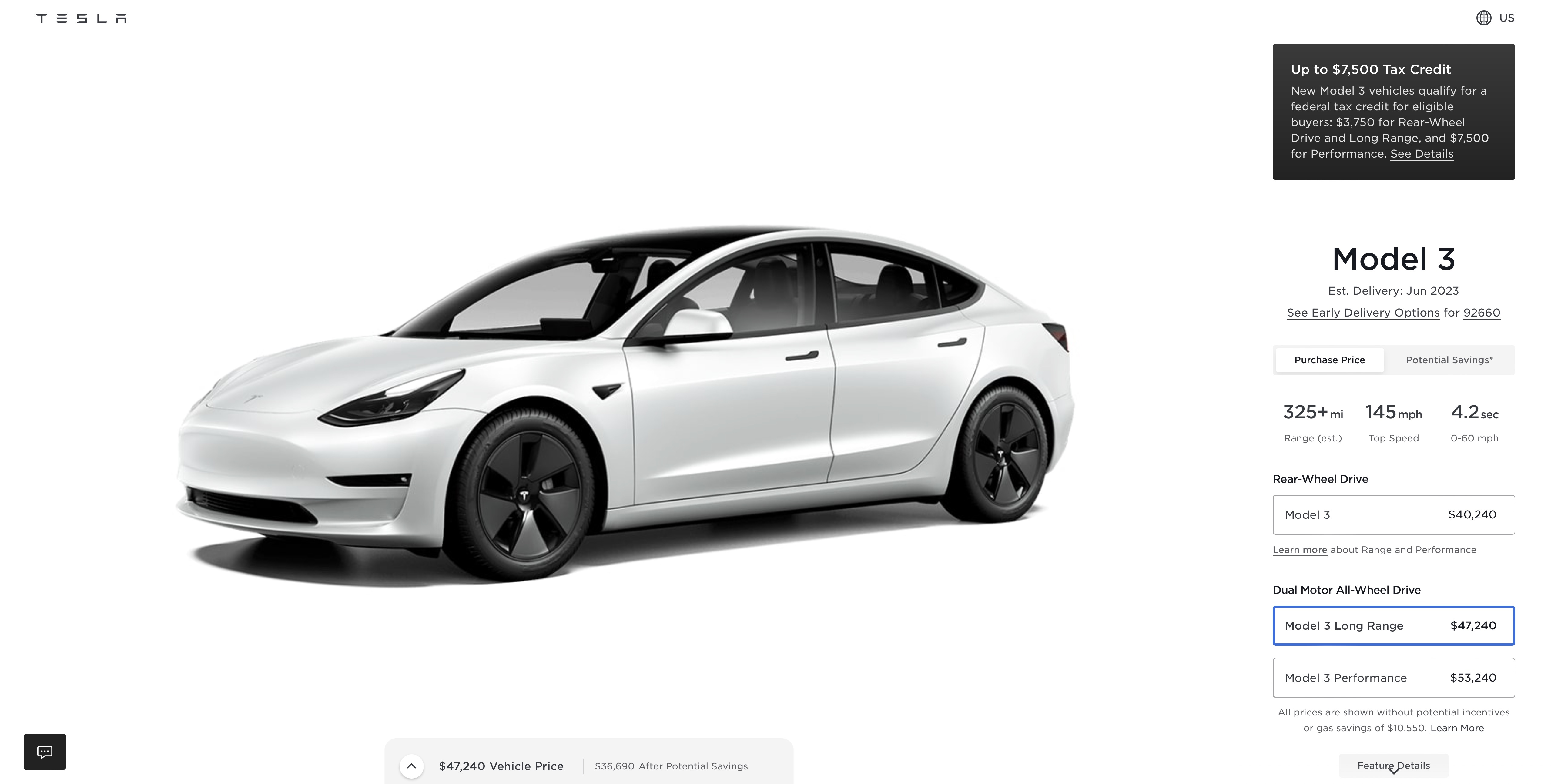 Tesla 3 deals long range battery