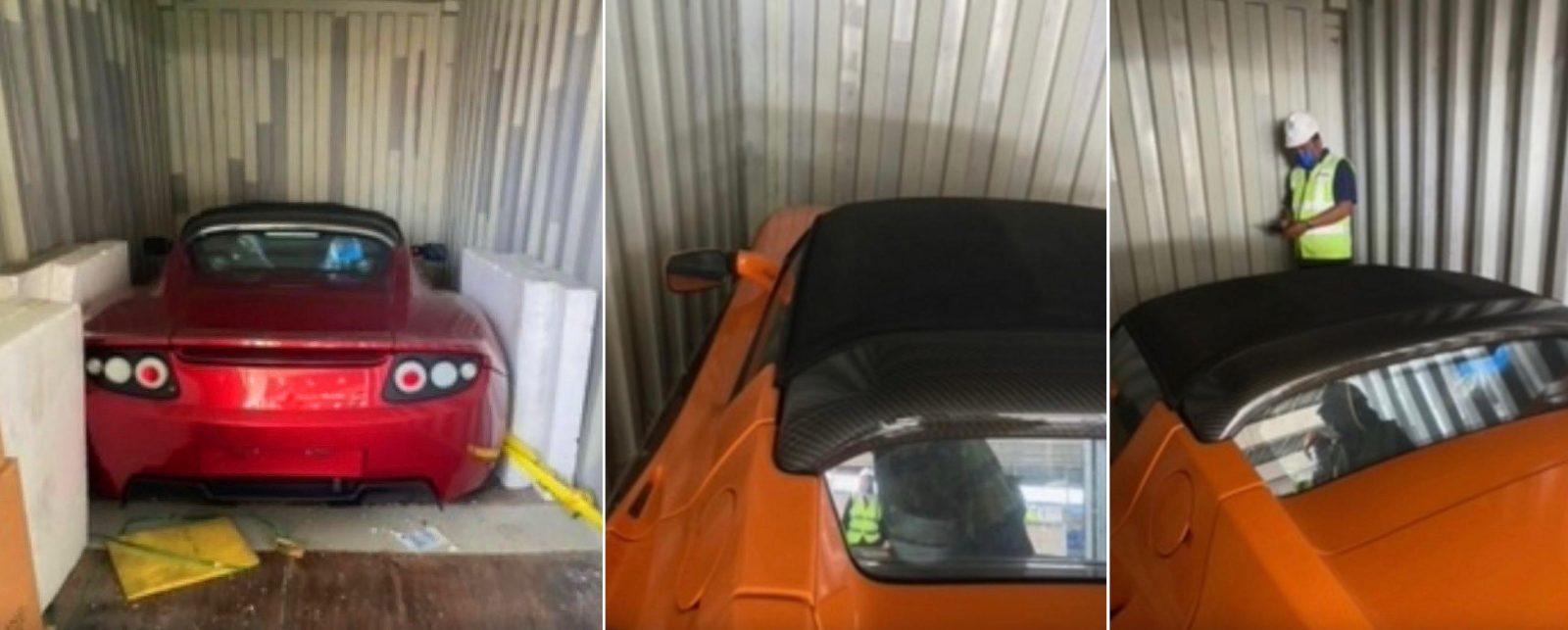 Tesla roadster shipping container