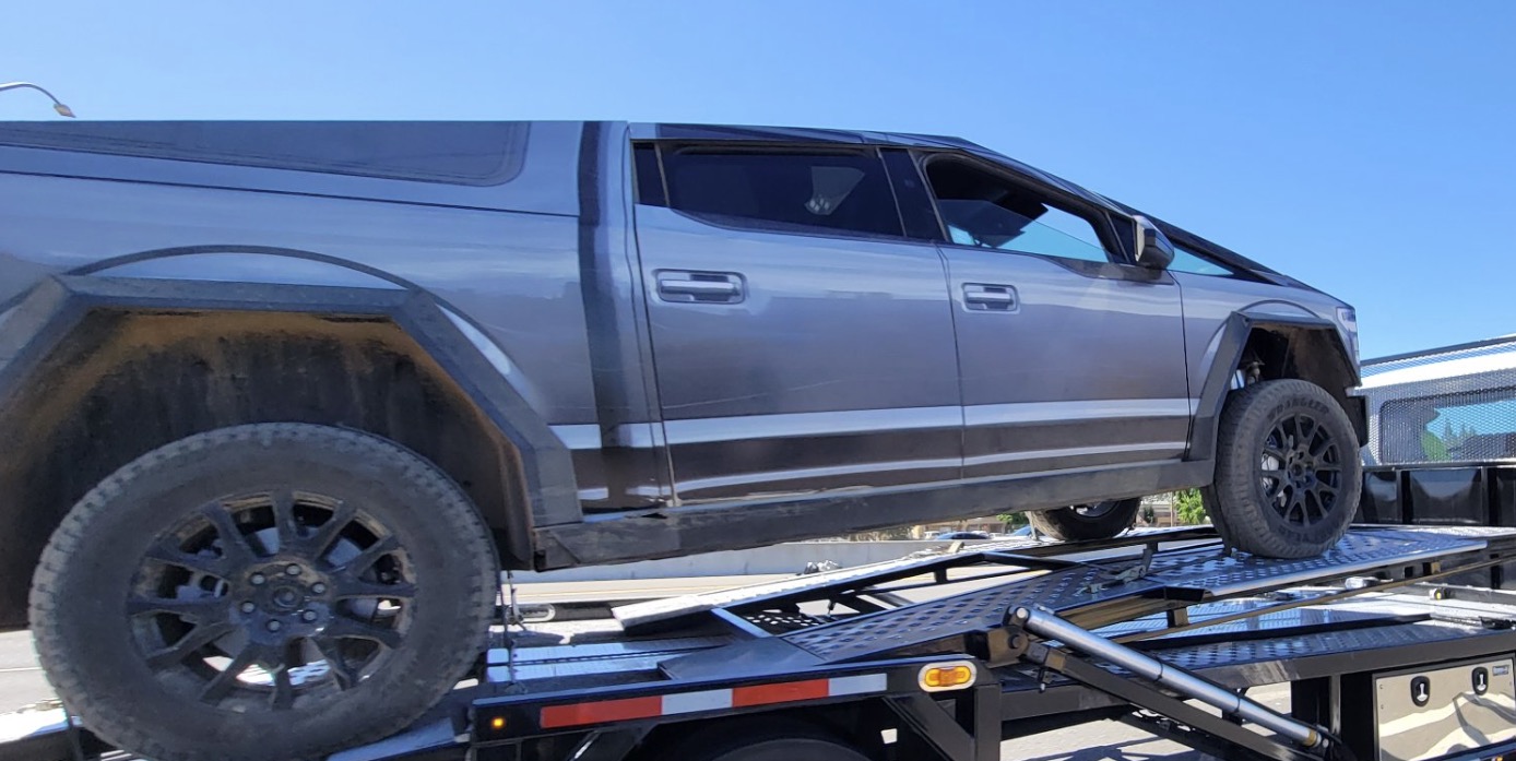 Closer Look At Tesla's Strange Cybertruck With Ford F-150 Wrap | Electrek