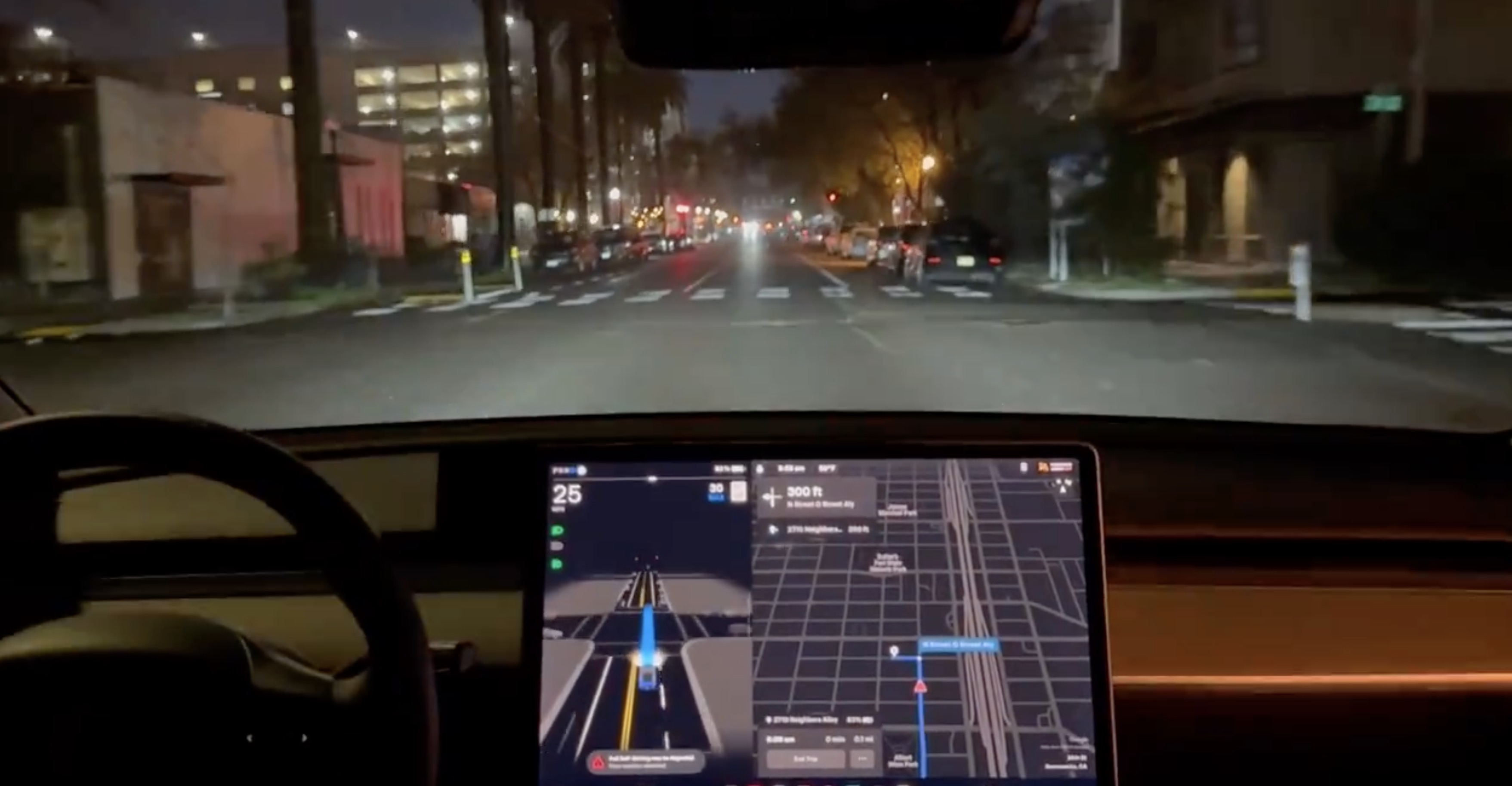 Watch Tesla Full Self Driving Beta v12 autonomously look for a