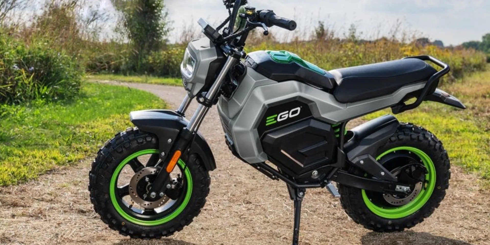 EGO Power+ Electric Mini Bike on dirt road within post for Rad Powers flash sale