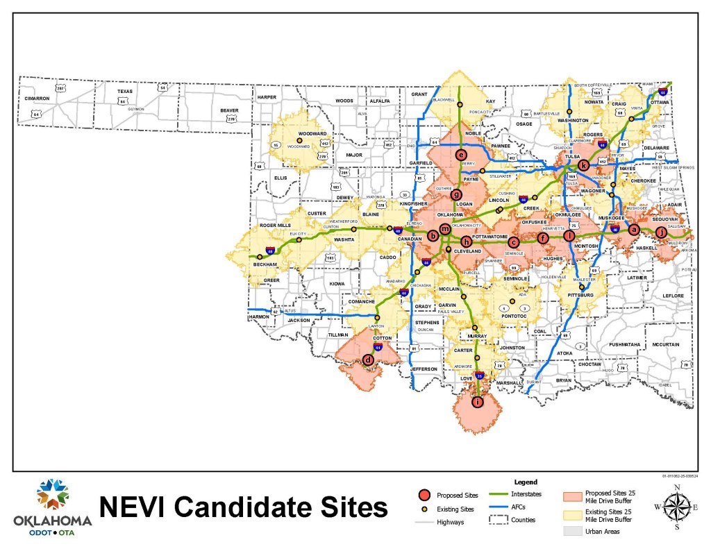 Oklahoma NEVI Phase 1 map - Auto Recent