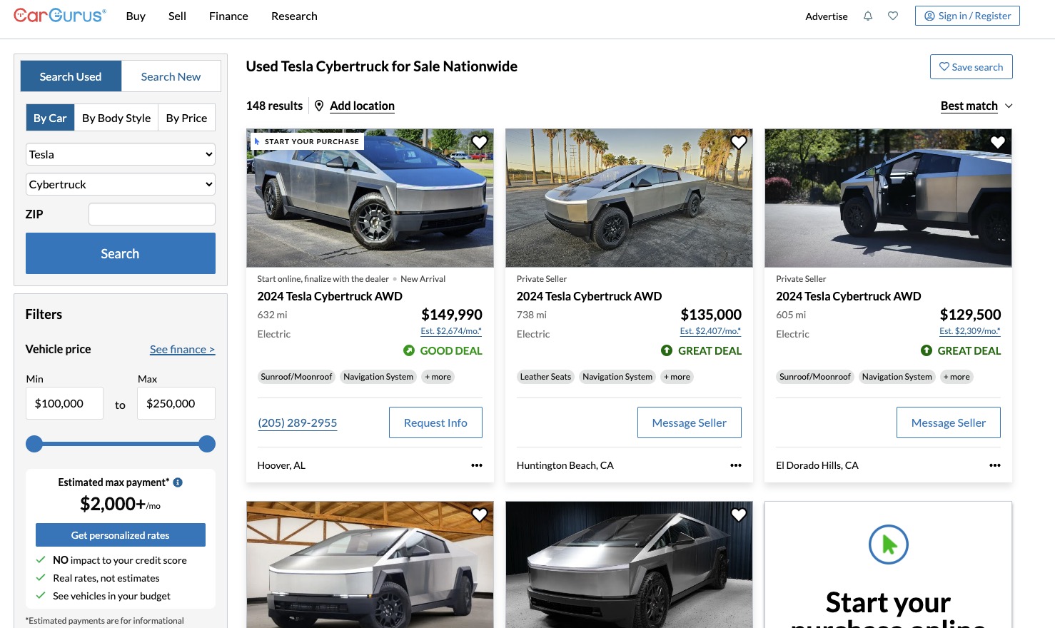 There are over 140 ‘used’ Tesla Cybertrucks for sale