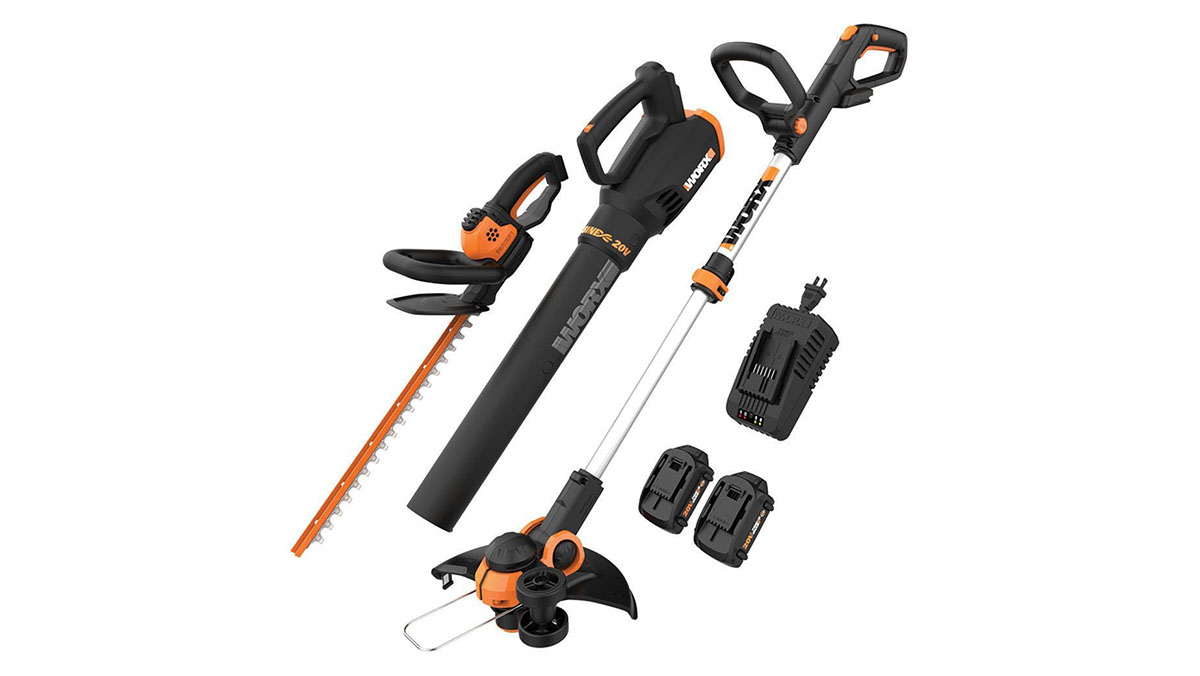 Worx 20V Cordless Grass Trimmer, Hedge Trimmer, and Leaf Blower Combo Kit within post for Jackery Mega Deals sale