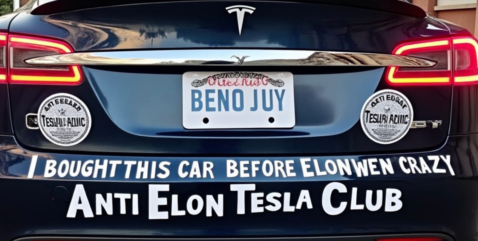 anti Elon Tesla bumper stickers