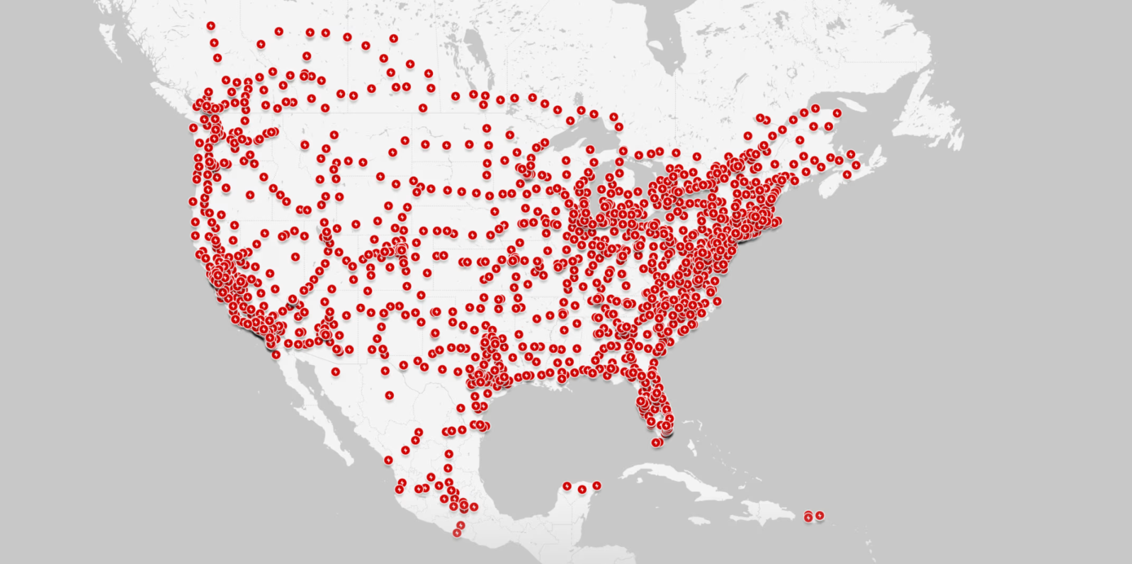 Tesla Supercharger network map North America