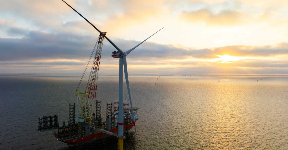 The first giant 15 MW turbine is up at Germany’s largest offshore wind farm
