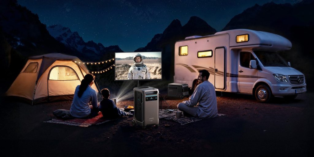 family enjoying camping site powered by Anker SOLIX F3800 Plus power station
