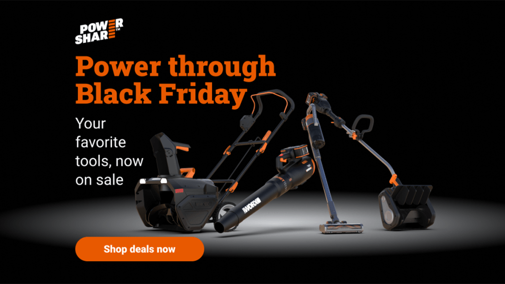 Worx Black Friday banner with different tools