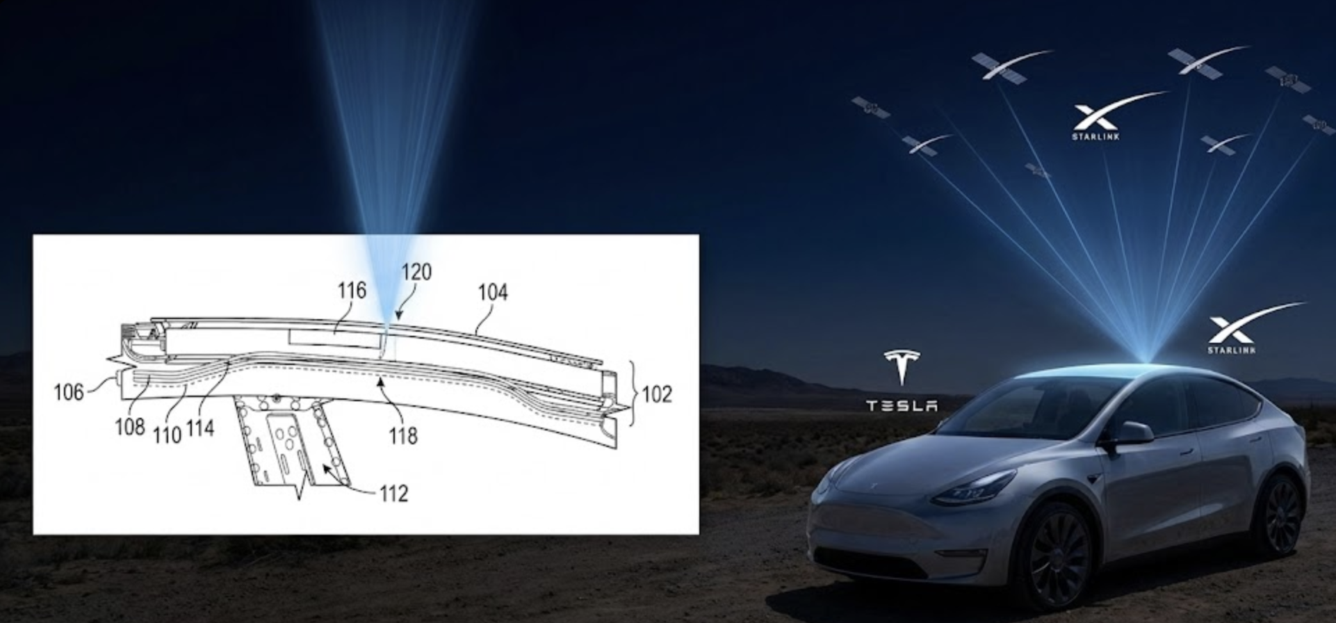 Tesla files patent to integrate Starlink satellite antennas inside its cars