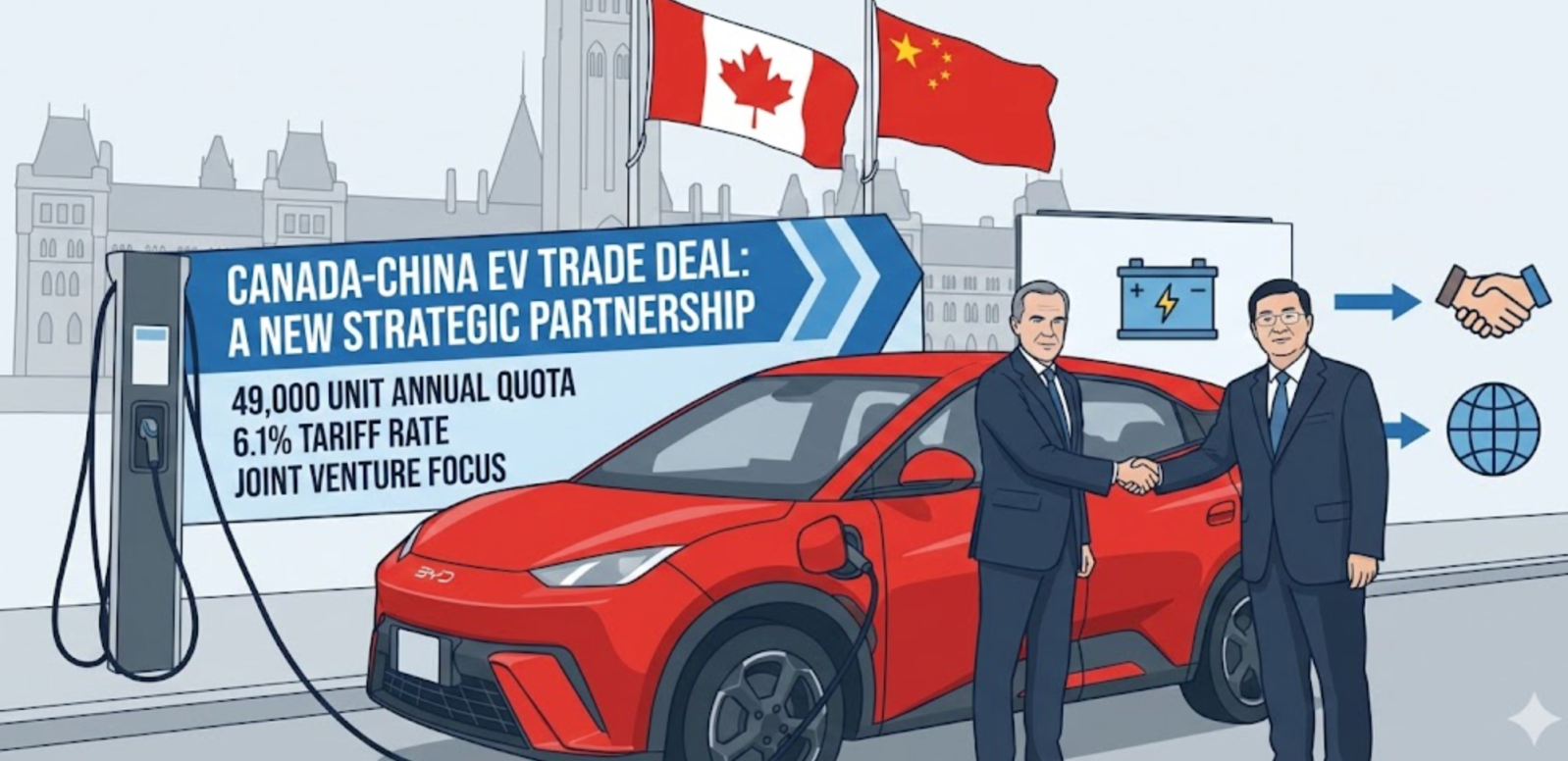 Canada breaks with US, slashes 100% tariffs on Chinese EVs to 6%