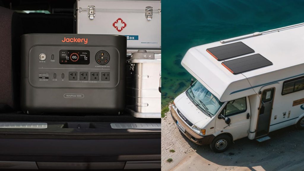 Jackery power station and mounted solar panels