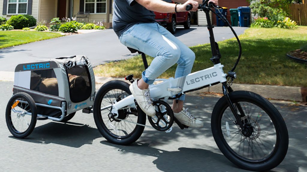 Lectric e-bike towing pet trailer