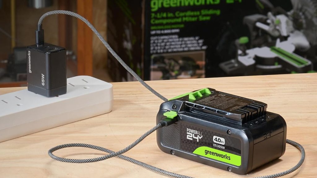 Greenworks charging cable used to power battery