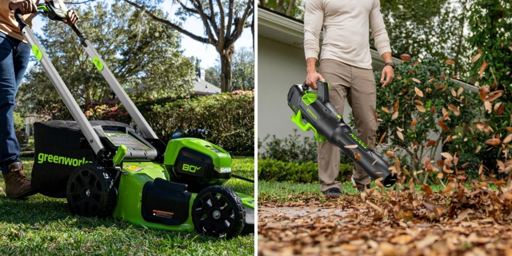 greenworks cordless electric lawn mower and leaf blower combo kit