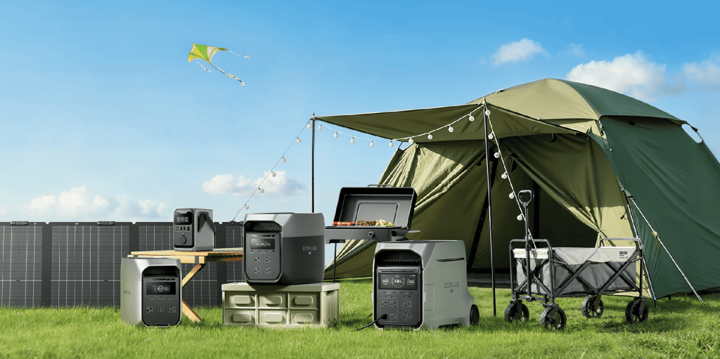 campsite with several ecoflow power stations