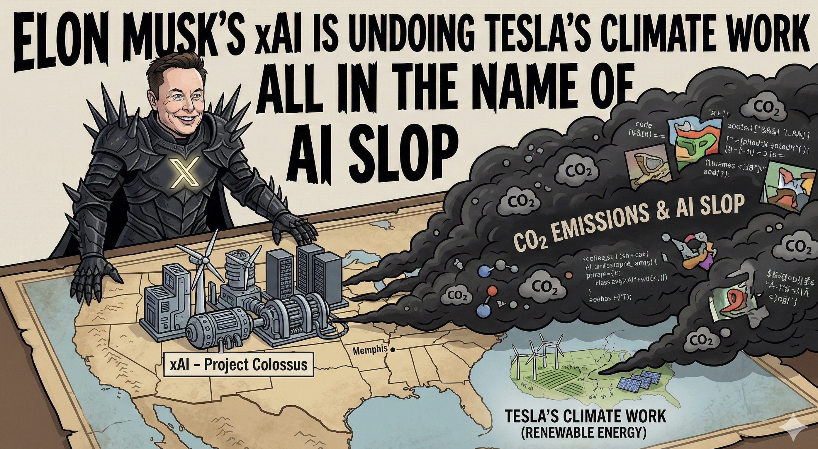 Elon Musk xAI data center emissions Tesla climate