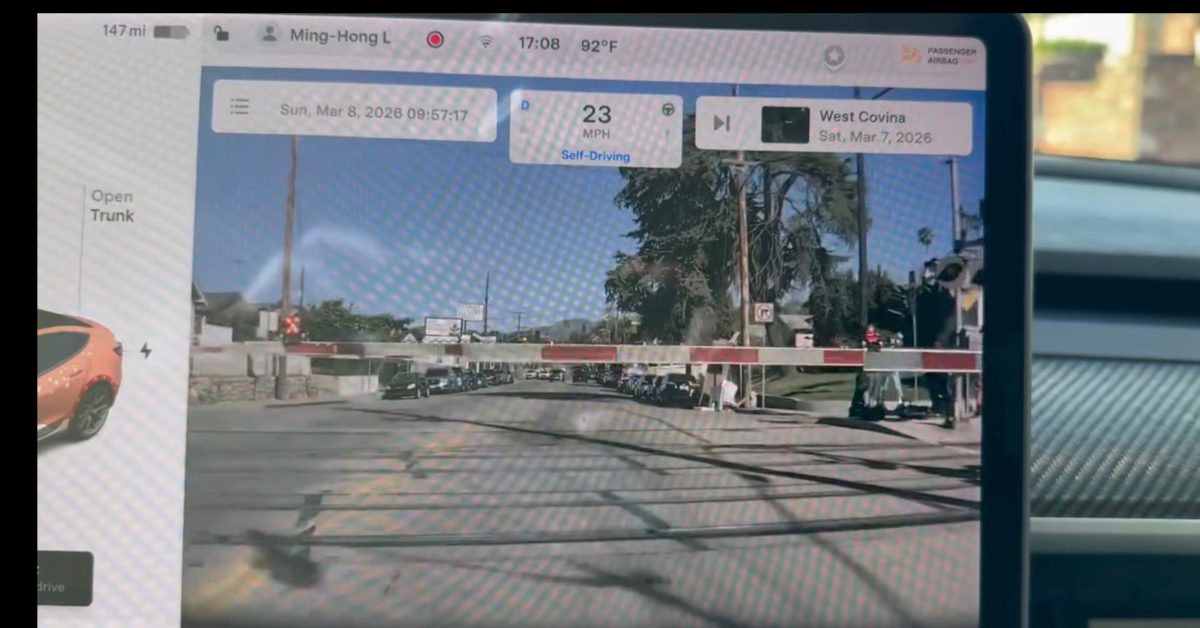 Tesla 'Full Self-Driving' drives through railroad crossing barriers in viral video