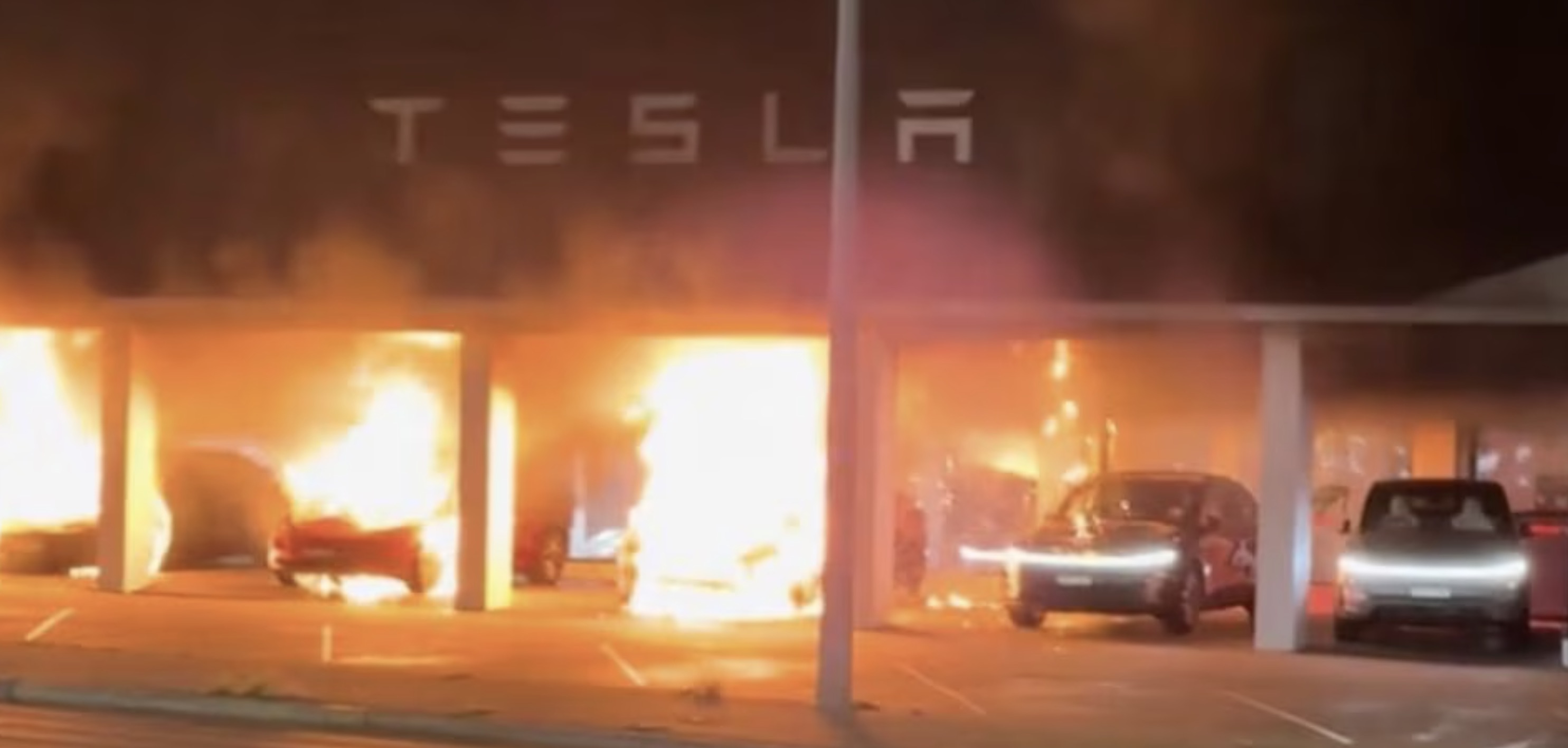 fire at a Tesla showroom in Parramatta. Picture: TikTok/Suyogadhikari