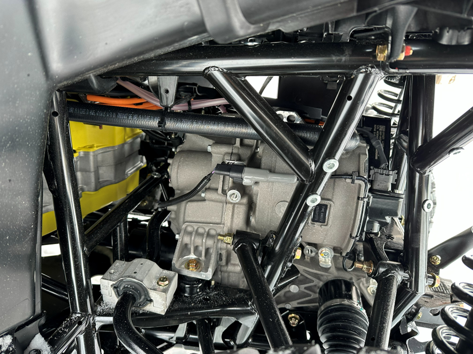 View of the powertrain. Motor and gearbox in one package