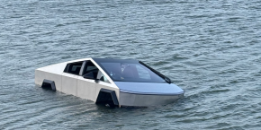 Tesla Cybertruck stuck in lake