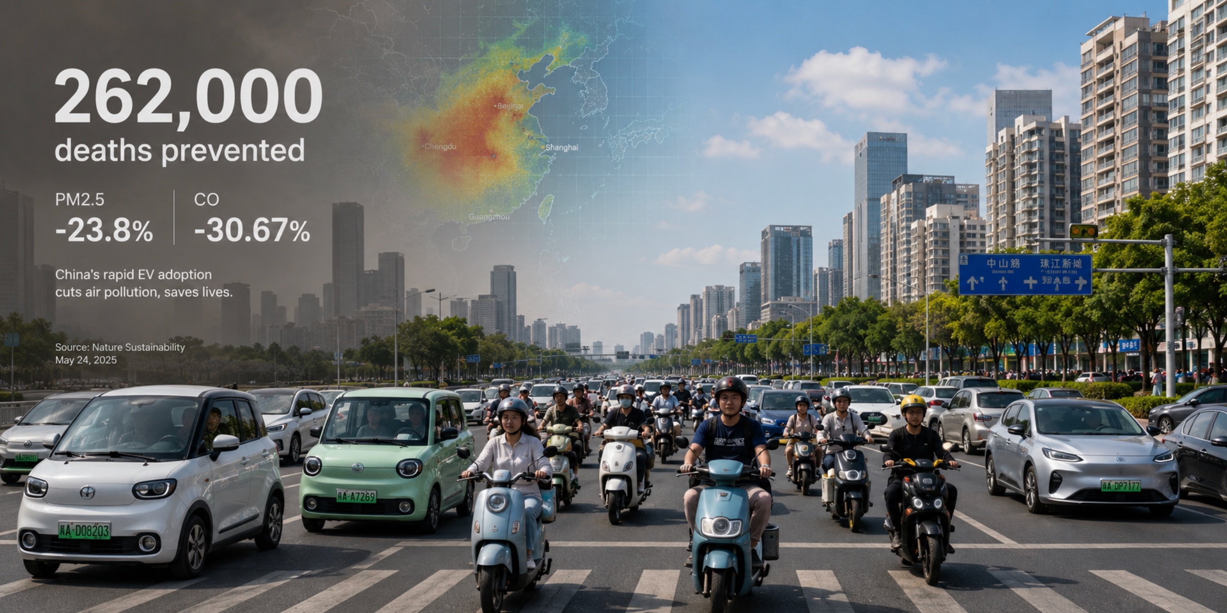 China’s EV shift cut pollution enough to prevent 262,000 deaths