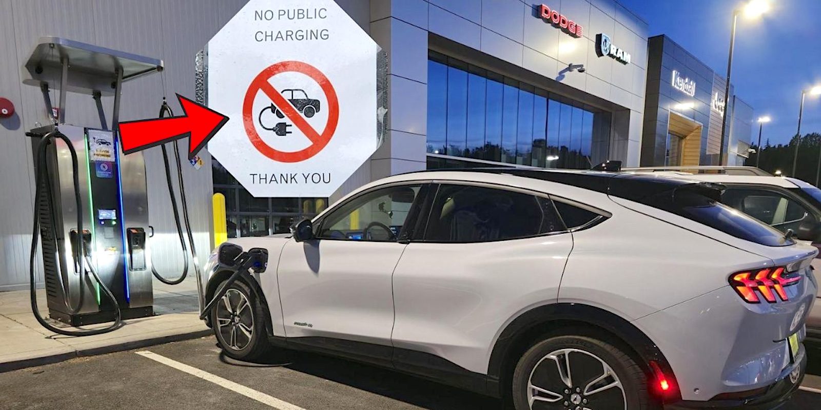 No charging sign, by Steve Birkett, at local "free" charging dealership
