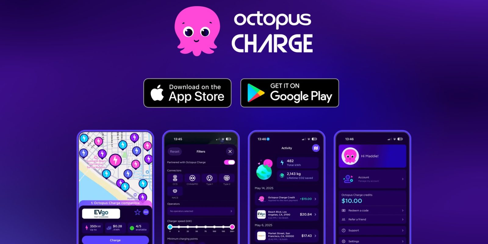 free app EV chargers