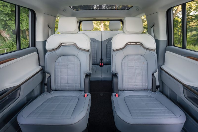 2027 Rivian R1S captain's chairs seen from the rear
