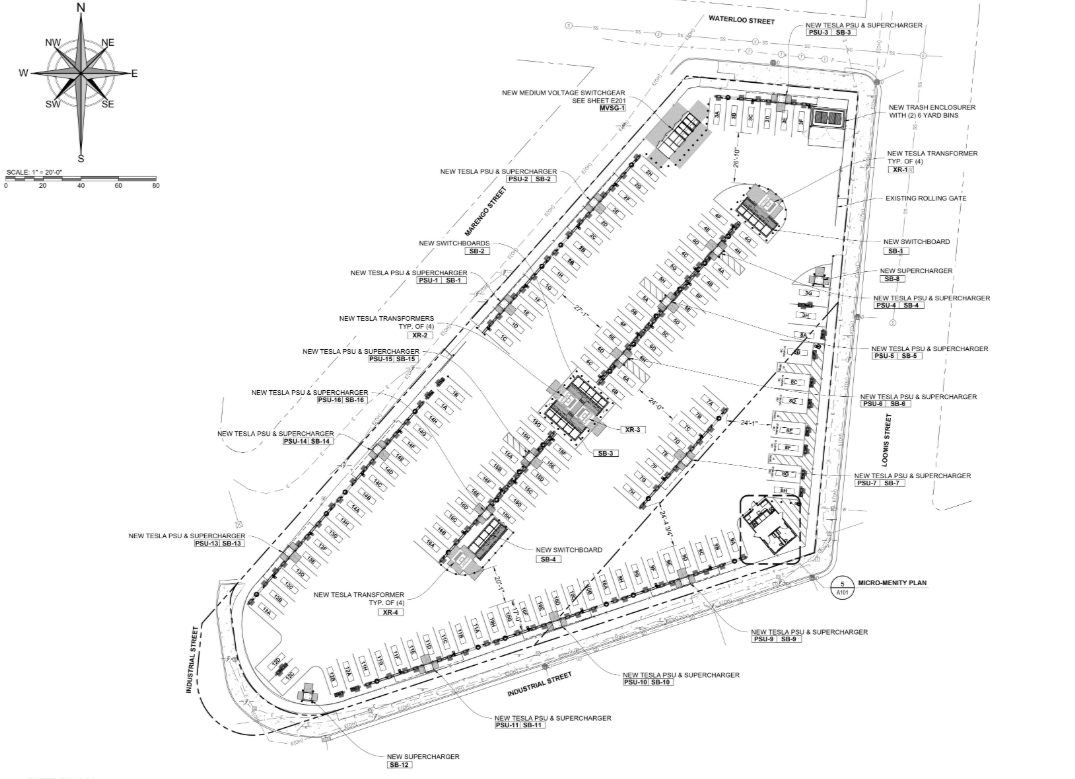 Permit site plan for Tesla’s planned 124-stall San Francisco Supercharger