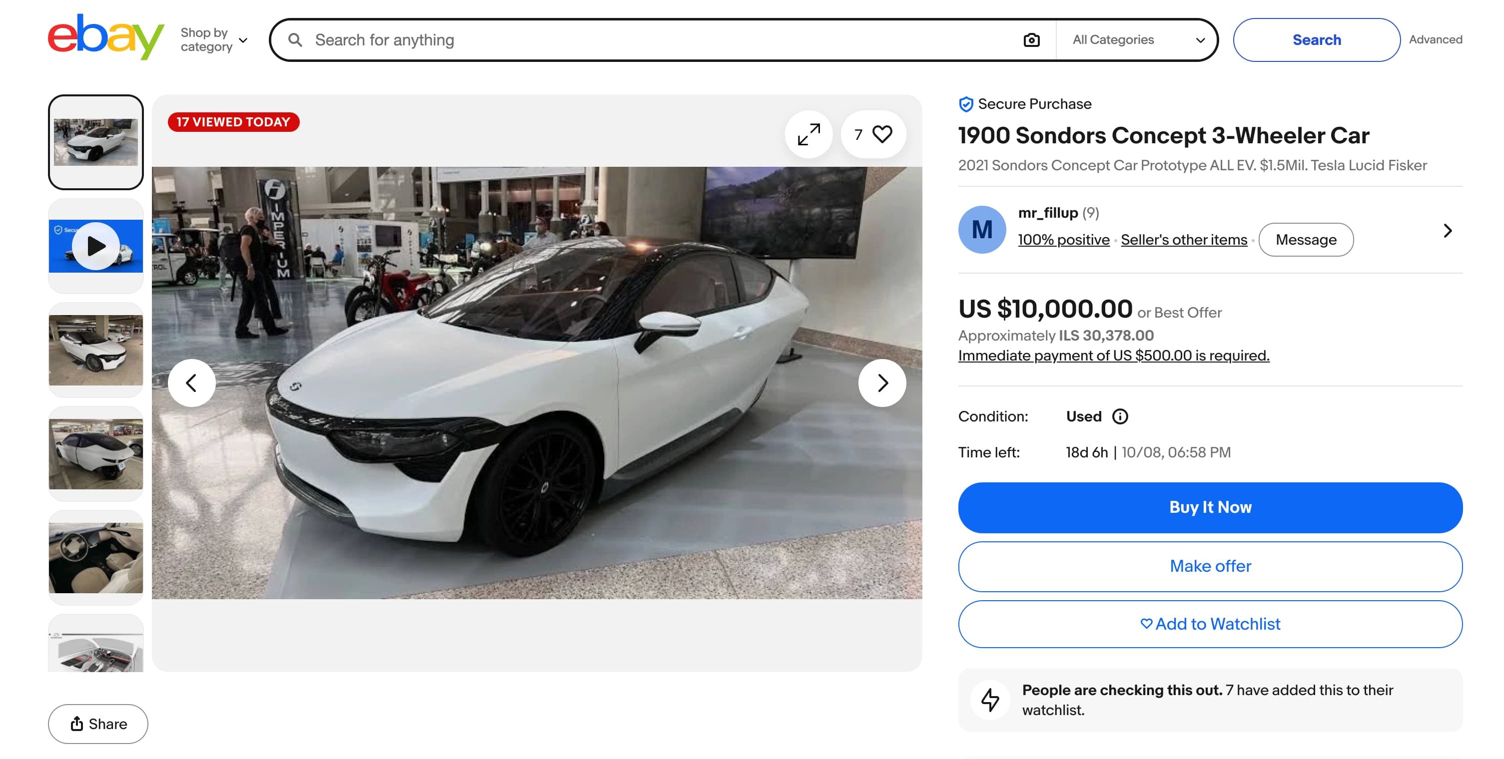 SONDORS’ forgotten 3-wheeled electric car just showed up for sale on eBay