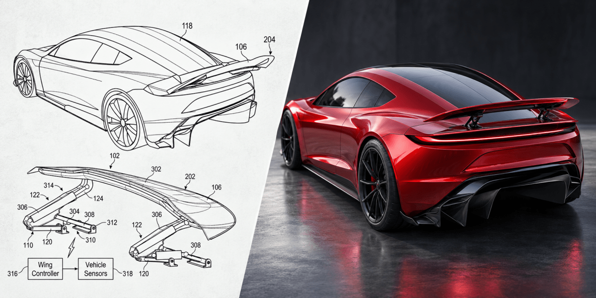 Tesla patents 700 kg active rear wing for Roadster