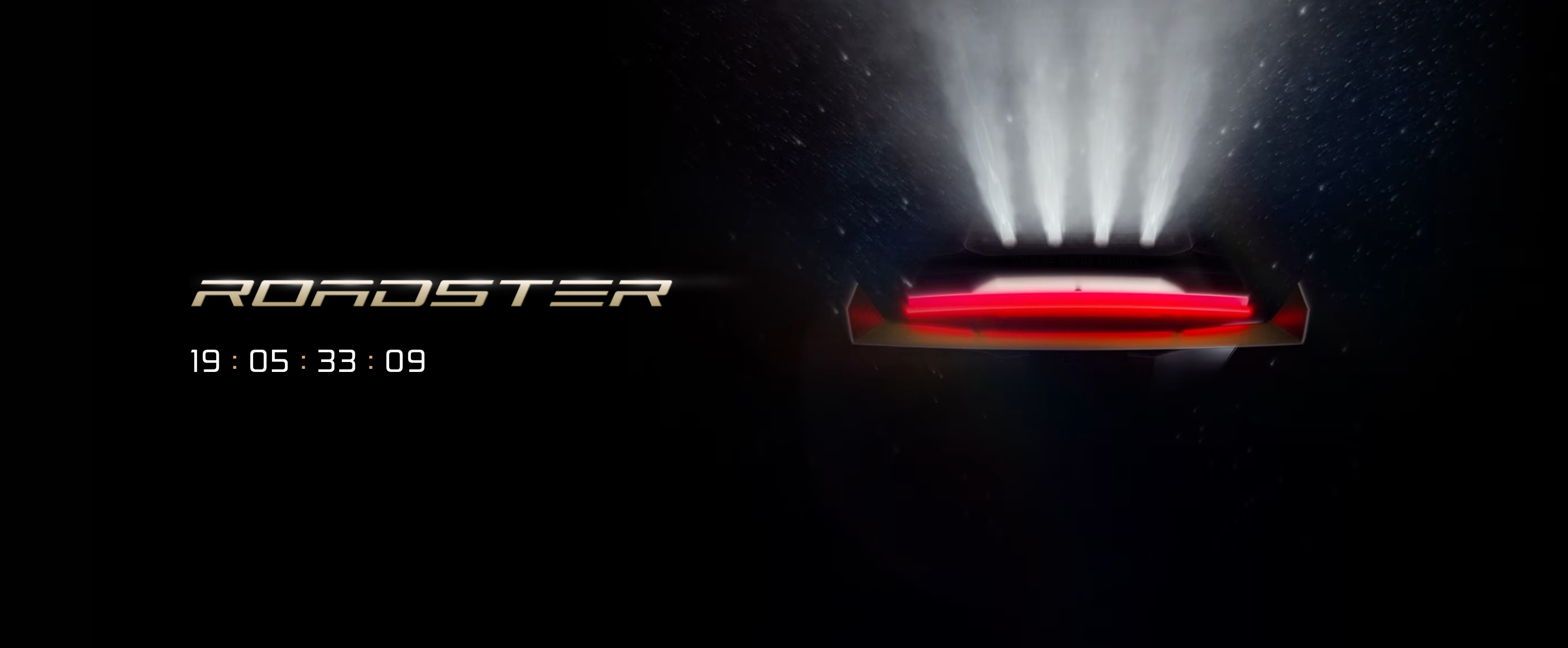 Tesla Roadster teaser image showing the car under launch lighting with a Go for launch countdown to October 1