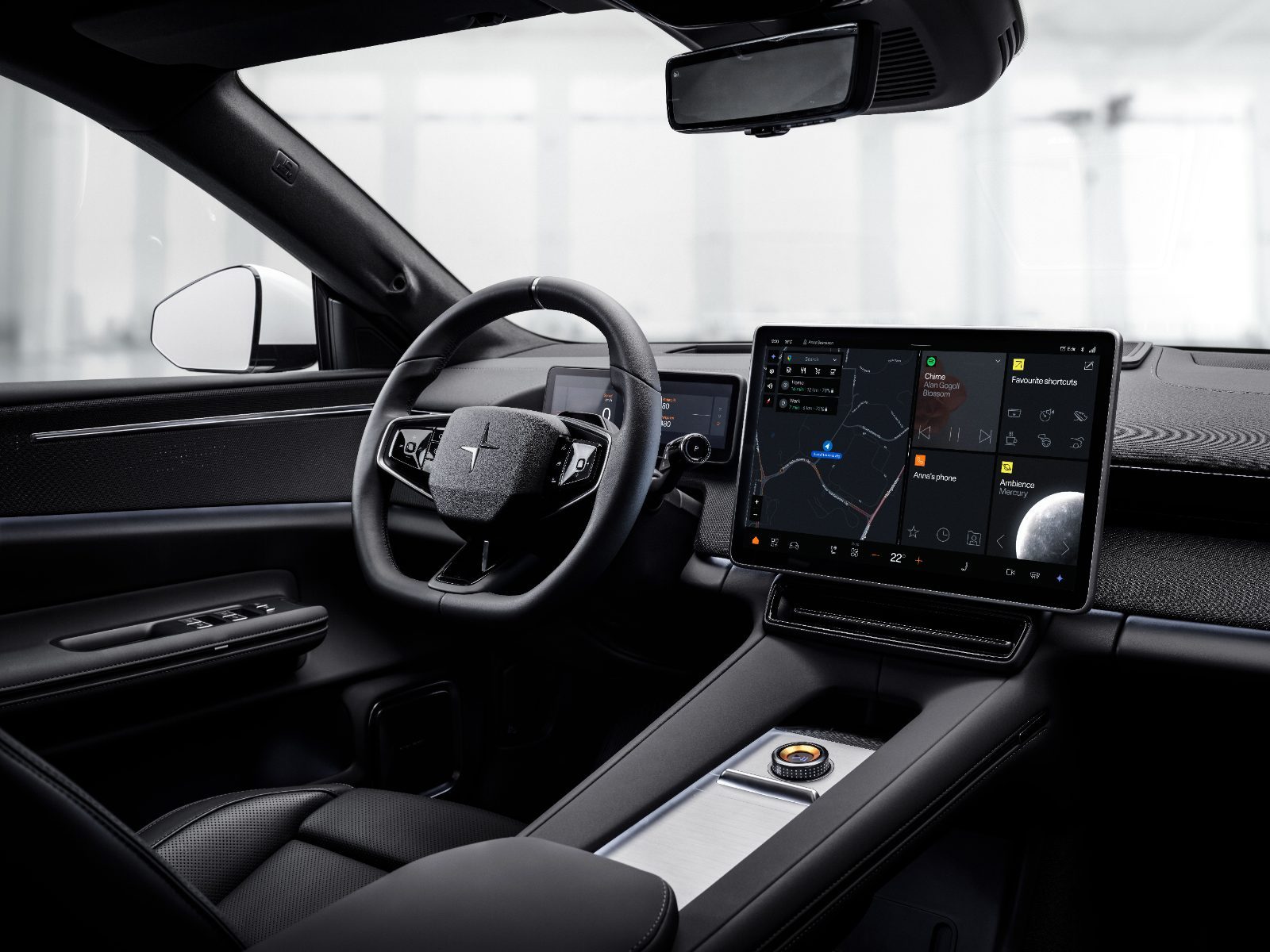 Polestar 4 SUV interior dashboard with landscape center display