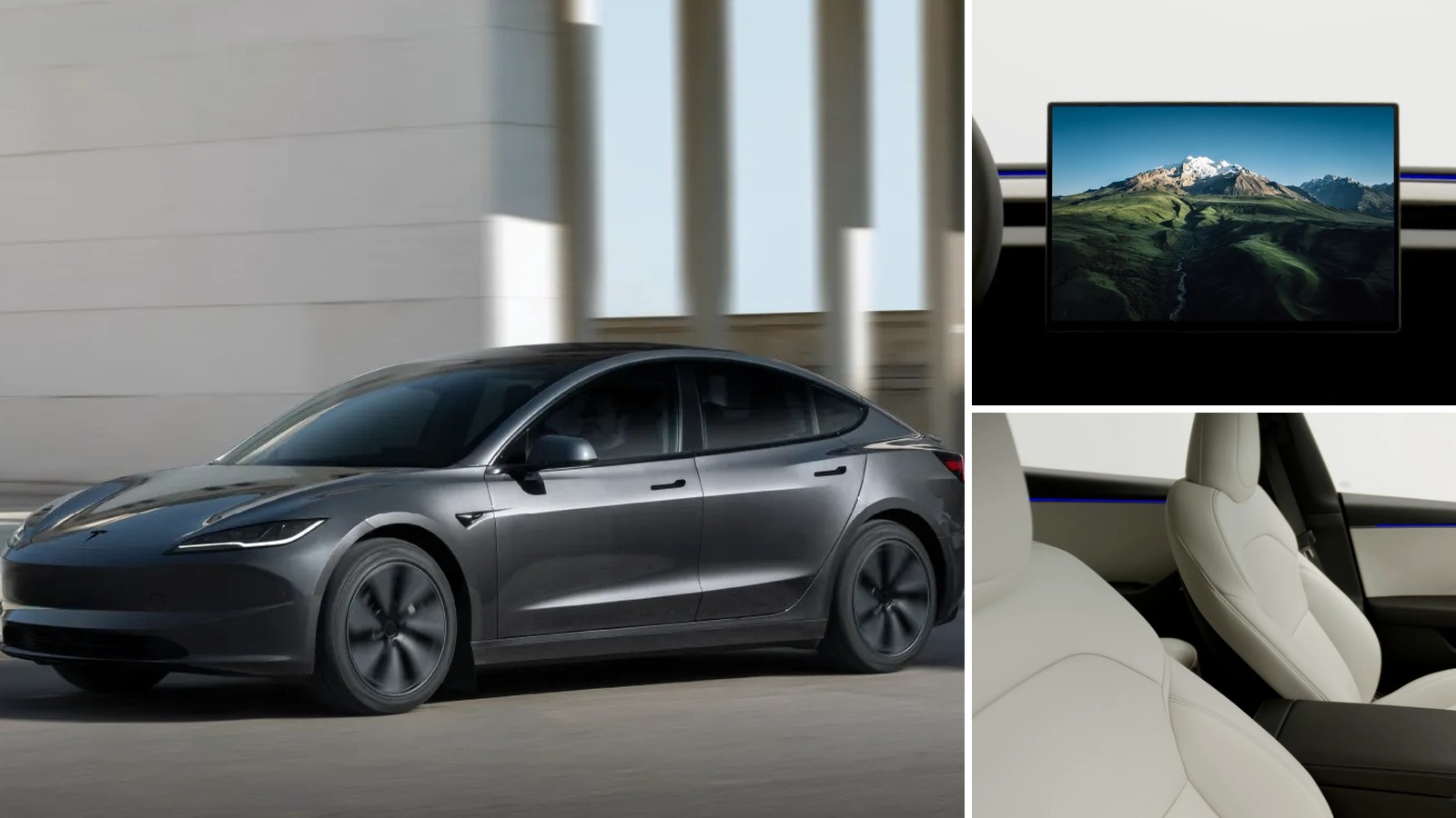 Tesla Model 3 in China with the new 16-inch touchscreen and light gray interior