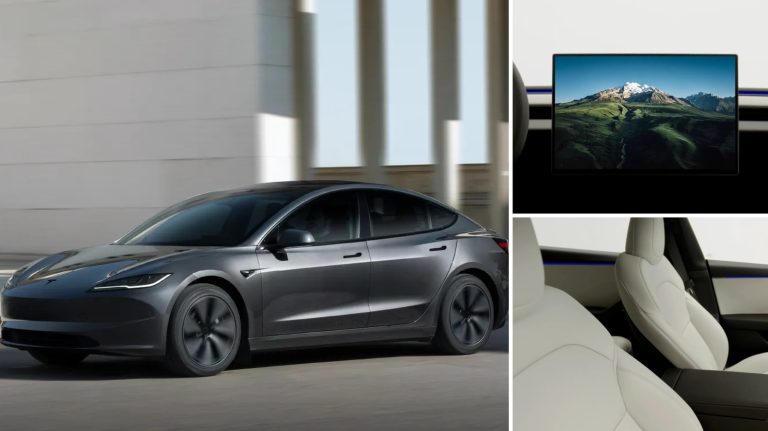 Tesla Model 3 in China with the new 16-inch touchscreen and light gray interior