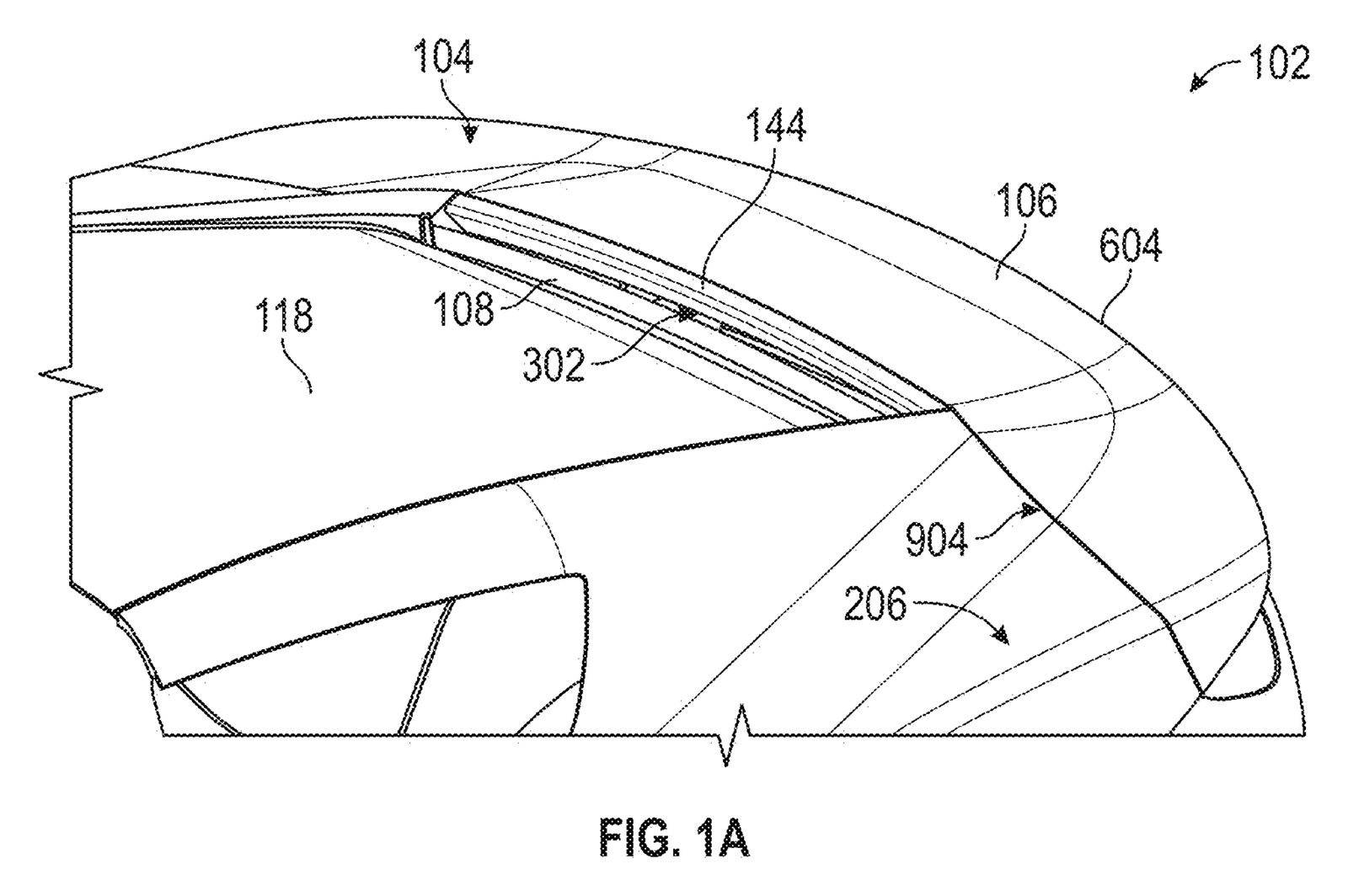 Tesla rear wing patent FIG. 1A stowed wing flush with deck lid
