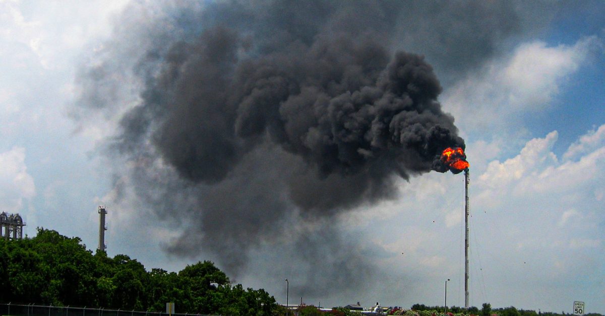 Natural gas flare at Bayport Industrial District, Harris County, Texas