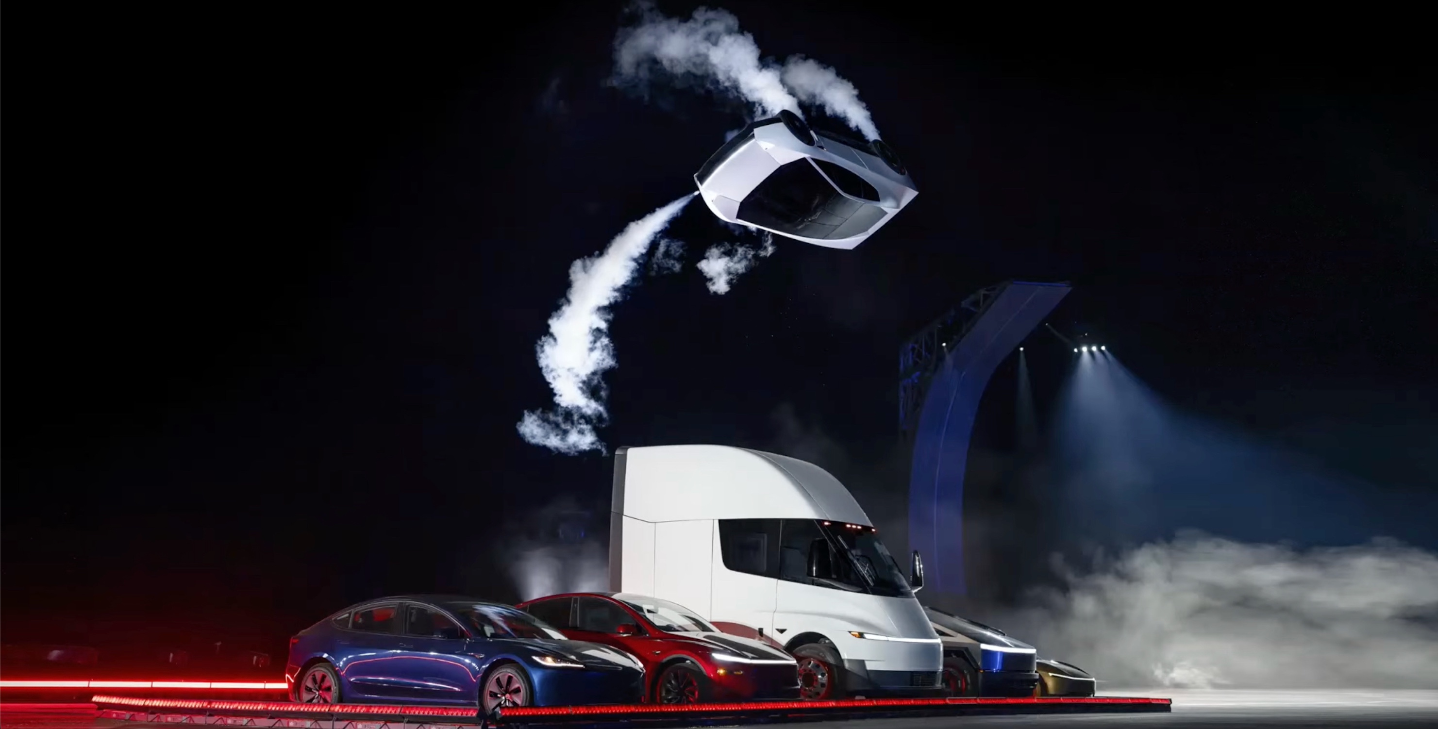Tesla Roadster kick flips through the air
