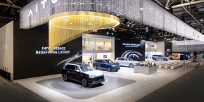 AITO stand at the 2026 Paris Motor Show with the AITO 9, 8, 7 and 6