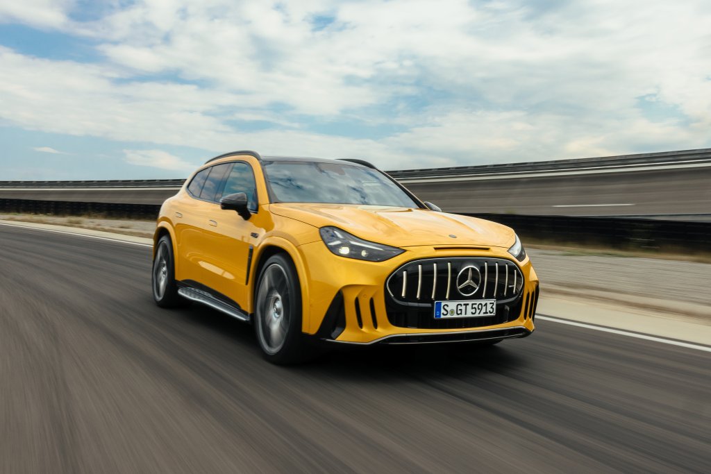 Electric Mercedes-AMG GT SUV driving on a test track