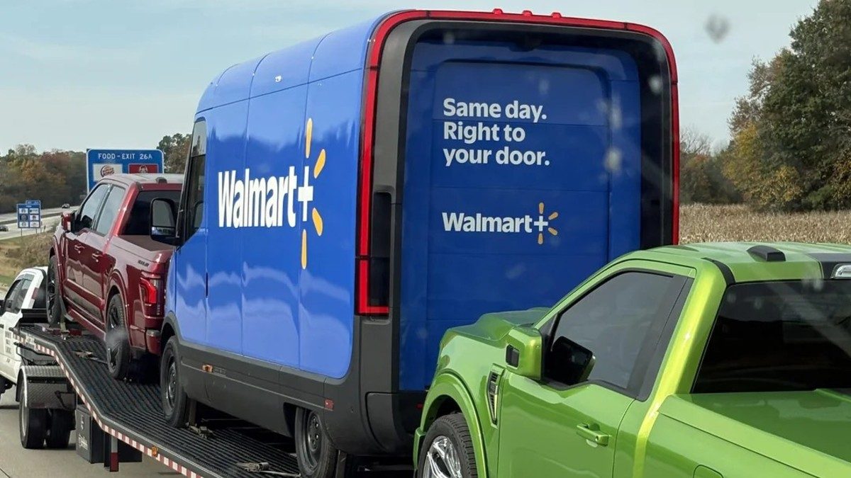 Rivian electric van spotted in Walmart+ livery, hinting at a fleet deal