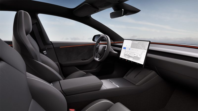 Tesla Model 3 Performance interior with the 16-inch touchscreen and black headliner