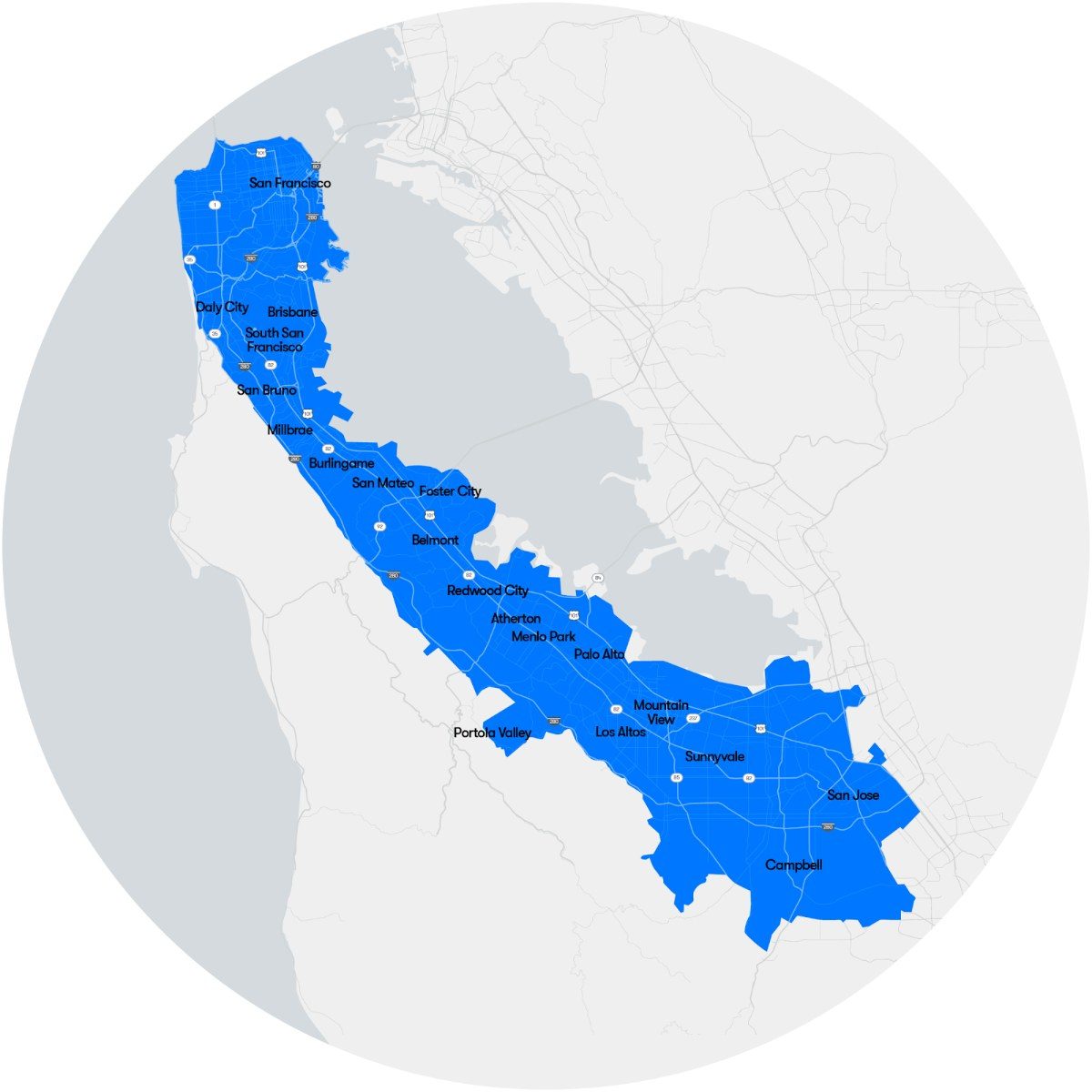 Waymo San Francisco Bay Area service area map extending to San Jose and Berryessa